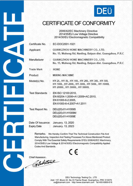 চীন Guangzhou Hone Machinery Co., Ltd. সার্টিফিকেশন